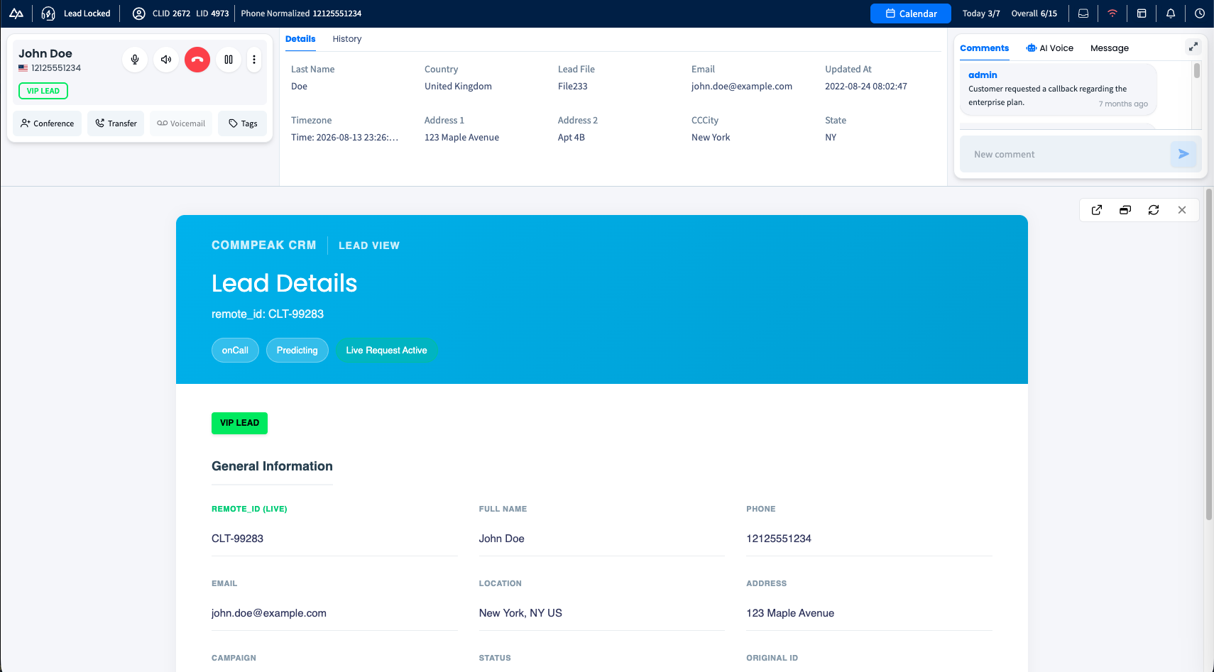 Screenshot of the Predictive Dialer page