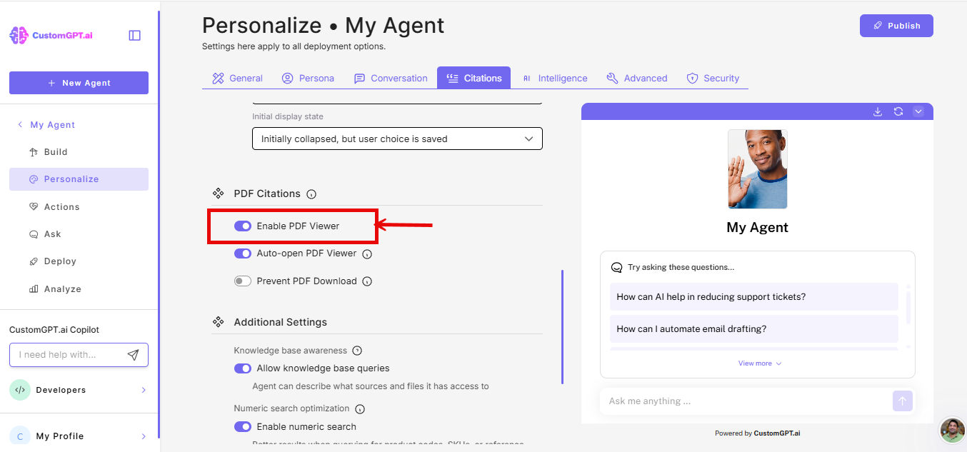 Enale PDF viewer toggle on citations tab