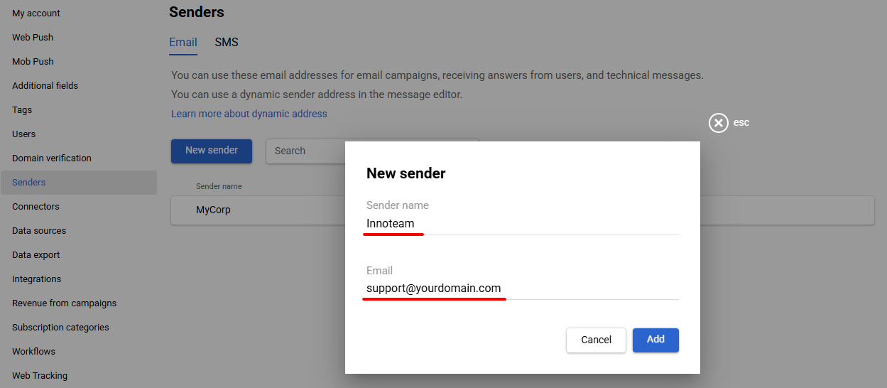 The sender name and email address