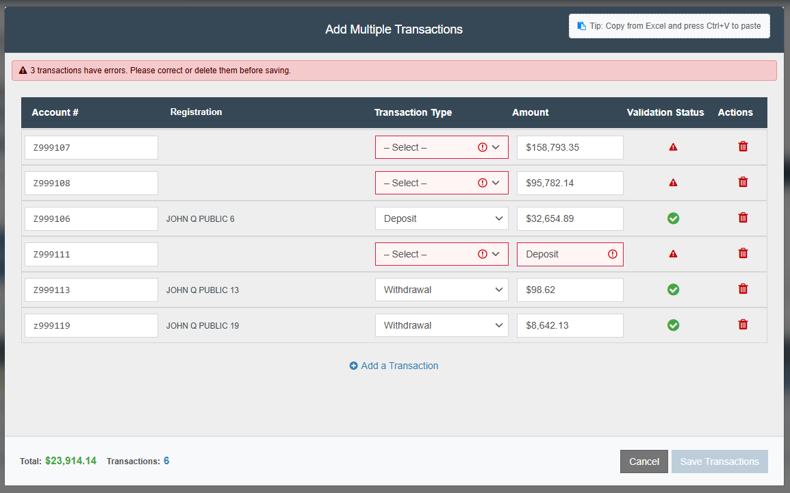 Validation Line Errors