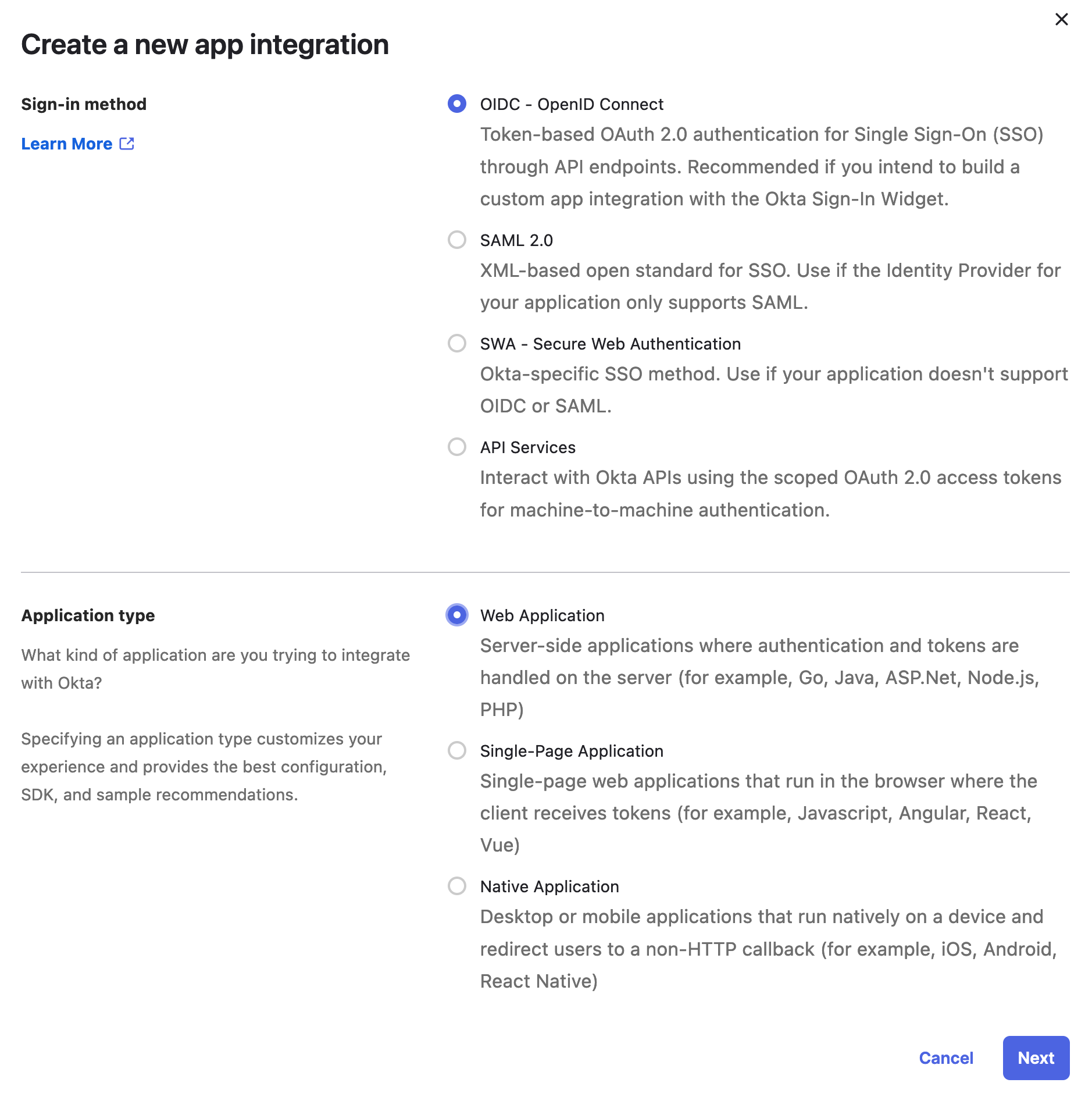 Ensure you create an app integration in OKTA with the above configurations