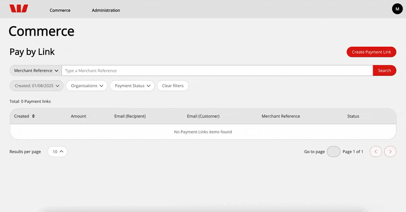 Example payment link creation