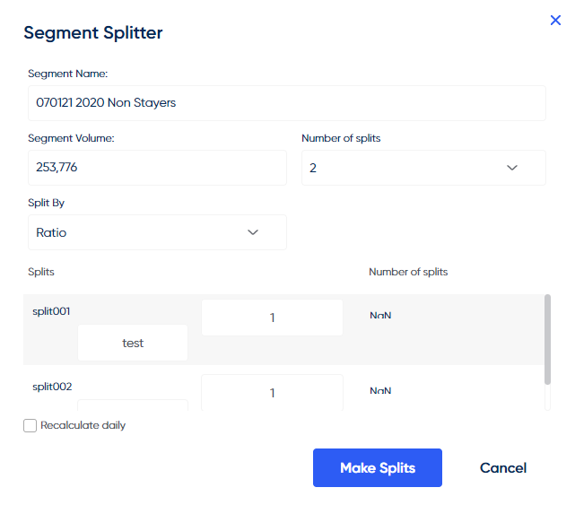The segment splitting interface