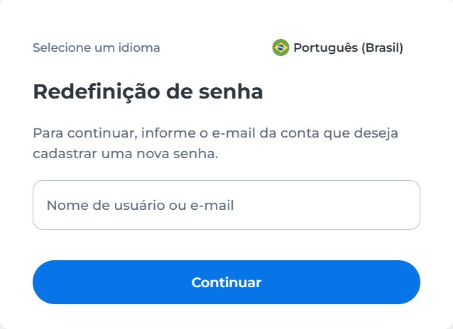 Tela para digitar o e-mail para redefinição de senha