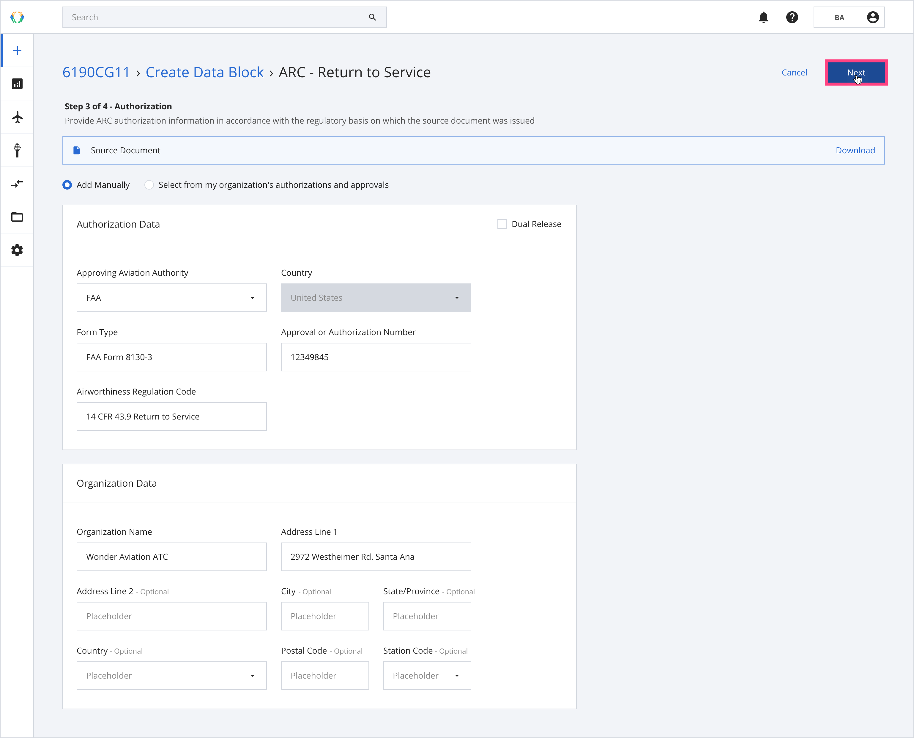 Add authorization information manually