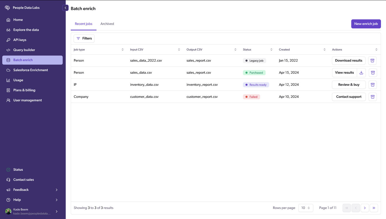 Preview of the upcoming batch enrichment tool in the self-serve dashboard