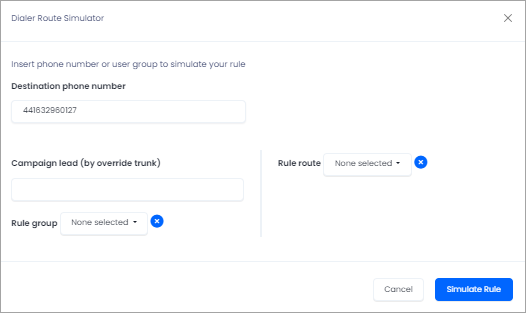 Dialer route simulator