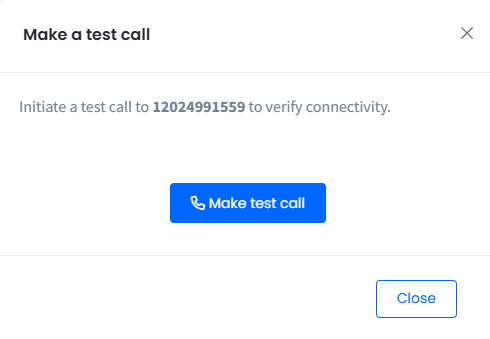 Screenshot with making a test call