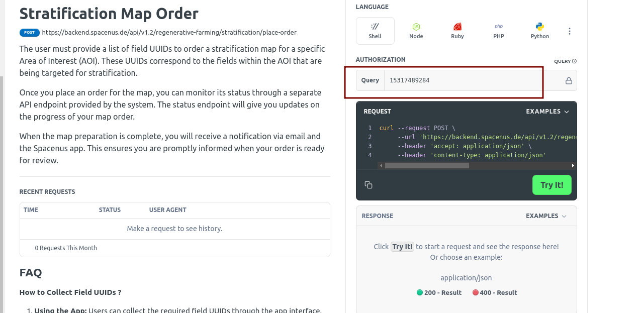 Provide API KEY on AUTHORIZATION text field