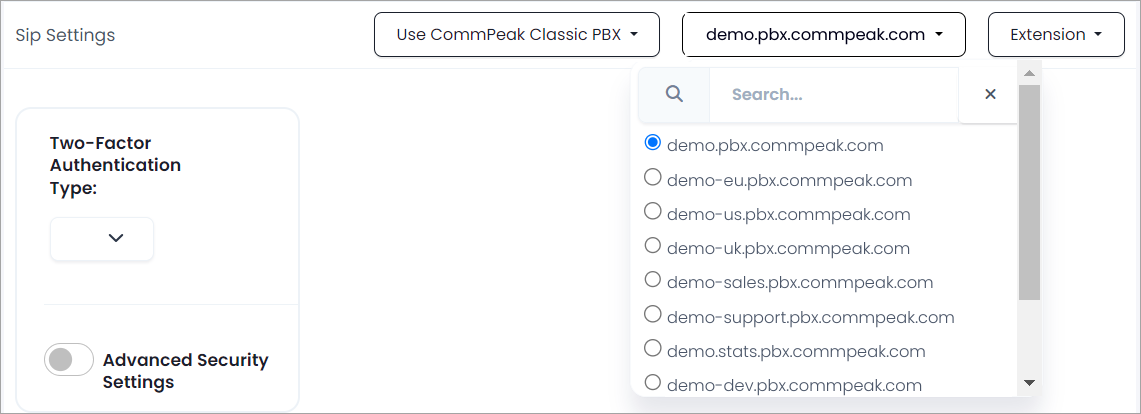 Screenshot of the classic PBX option