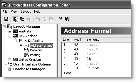 QuickAddress Pro Configuration Editor window.
