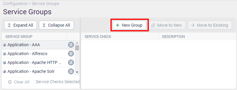 Service groups 'New Group' button highlighted