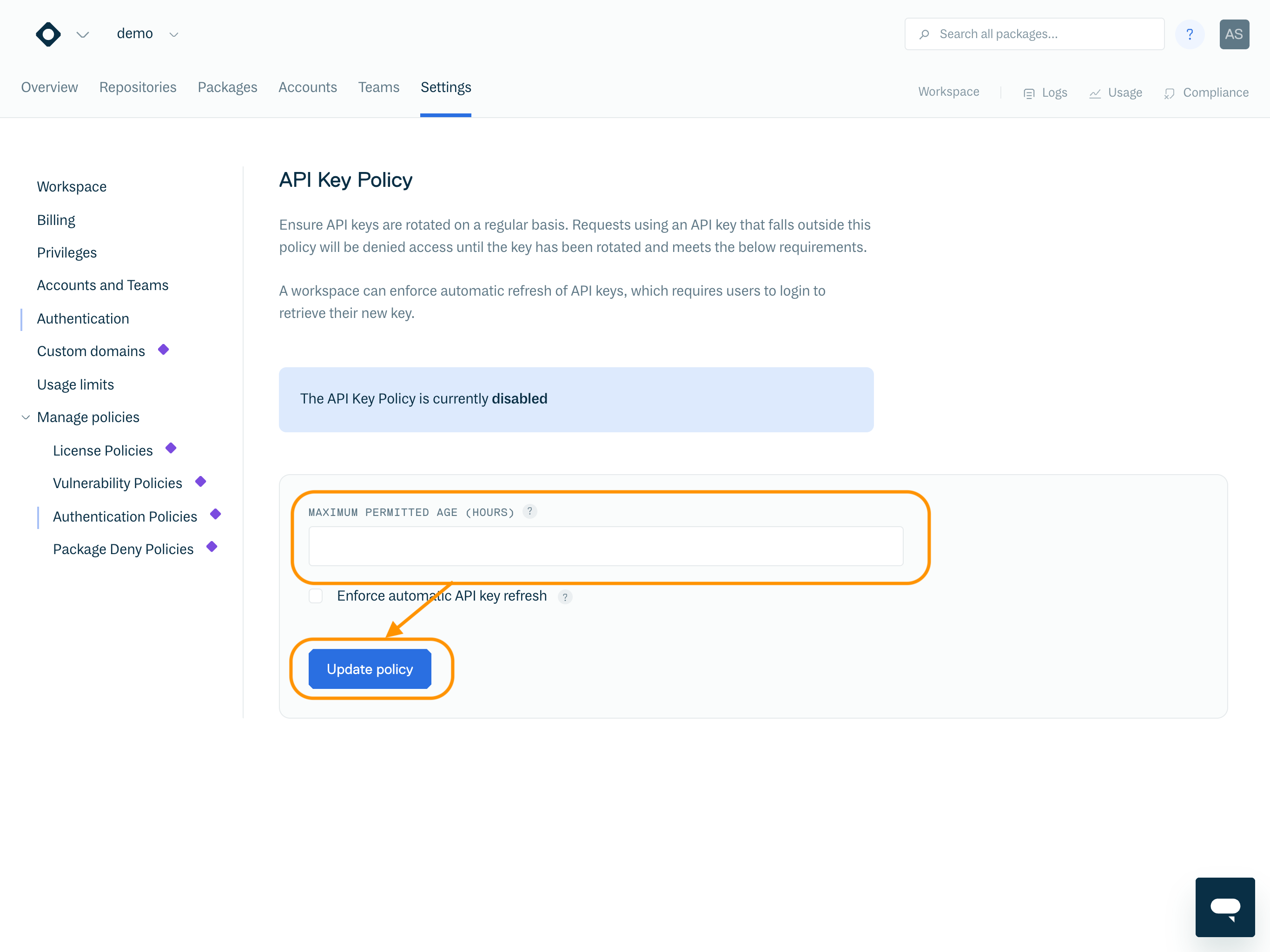 Enable API Key Policy

