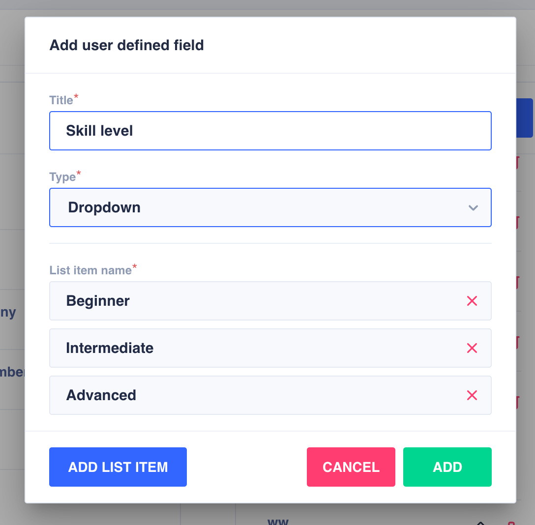 Dropdown user-defined field