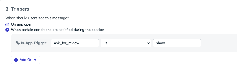 Example shows the same key-value used in the addTrigger method.