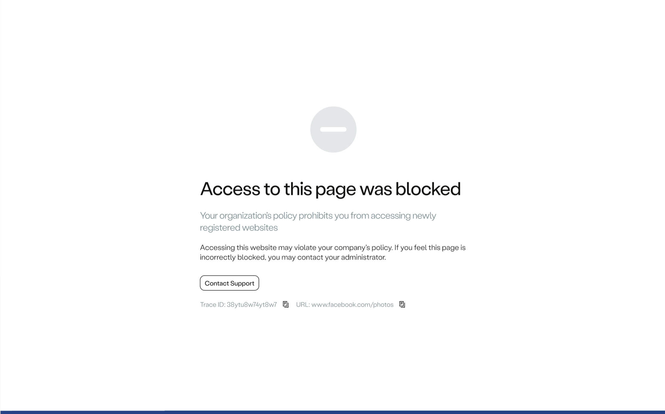 Access was blocked due to a newly registered domain