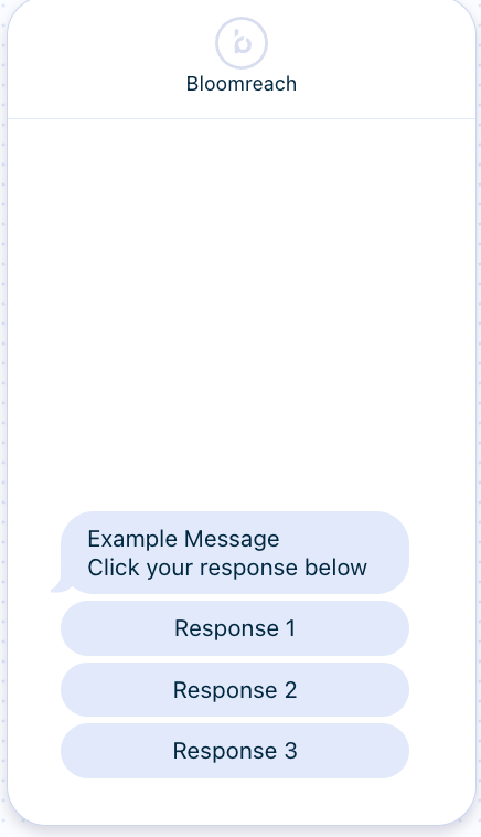 RCS message interface displaying three quick-reply button options for initial customer preference selection