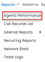 Screenshot with Agents Performance in the Reports menu