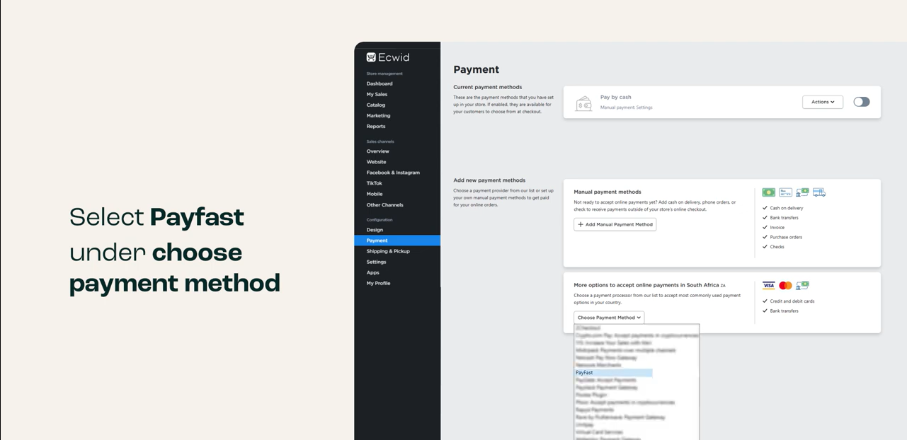 Add PayFast as the payment processor to Ecwid.