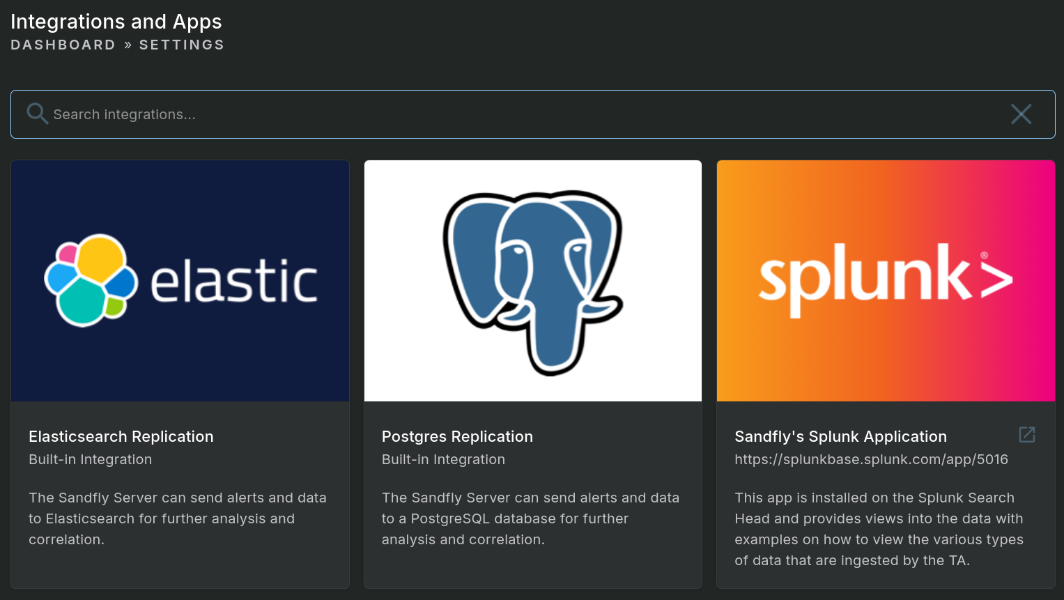 A screenshot of the main view of the Integrations and Apps page.