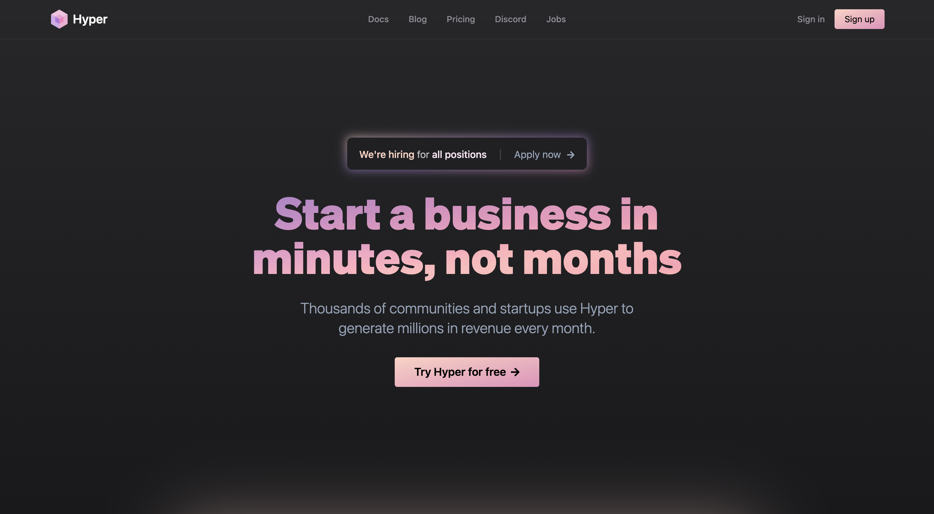 The Hyper landing page