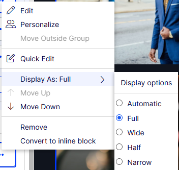 Edit Automatic to render content using the template associated with the display option