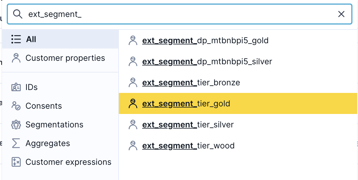 Add customer properties which contain external segments