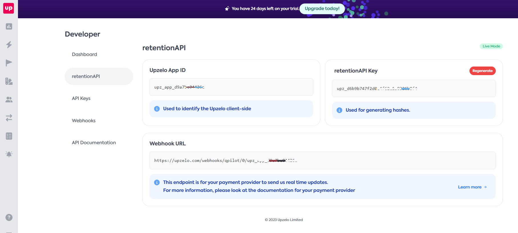 Developer Dashboard in Upzelo