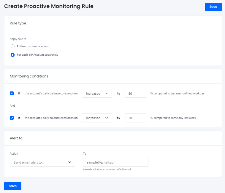 Screenshot of creating a proactive monitoring rule