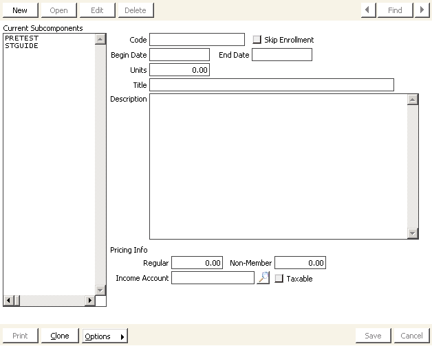 Desktop: Certification > Set up tables > Subcomponents