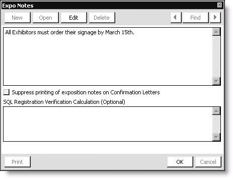 From Exposition, select Set up an exposition, double-click an exposition, click More, and select Notes