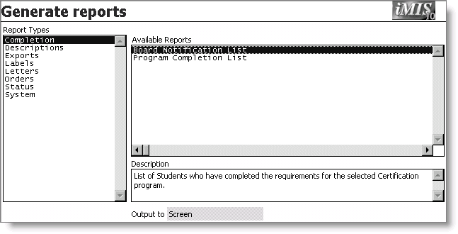 From the module you are in, select Generate reports