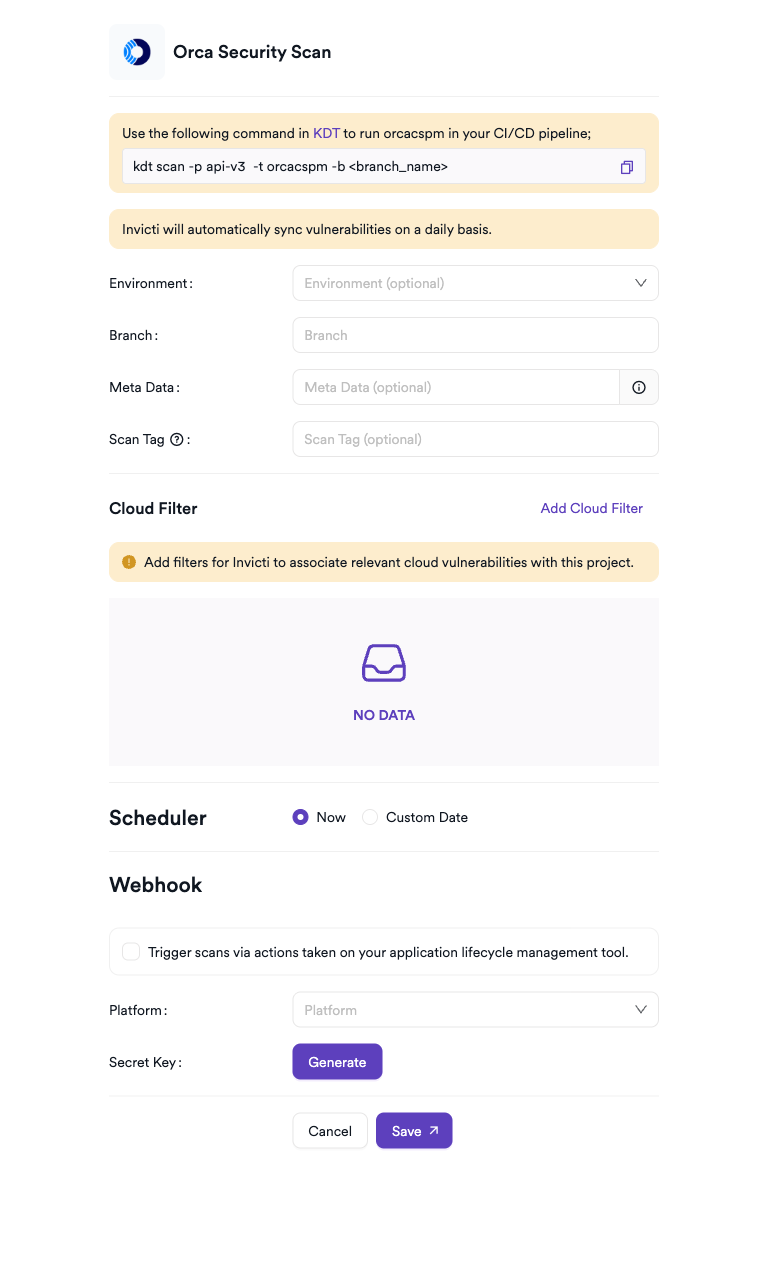 Orca Security scan creation