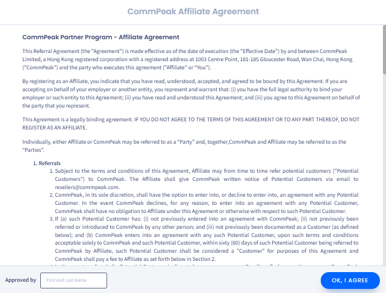 CommPeak Affiliate Agreement
