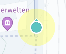 A location indicator with translucent yellow halo color.