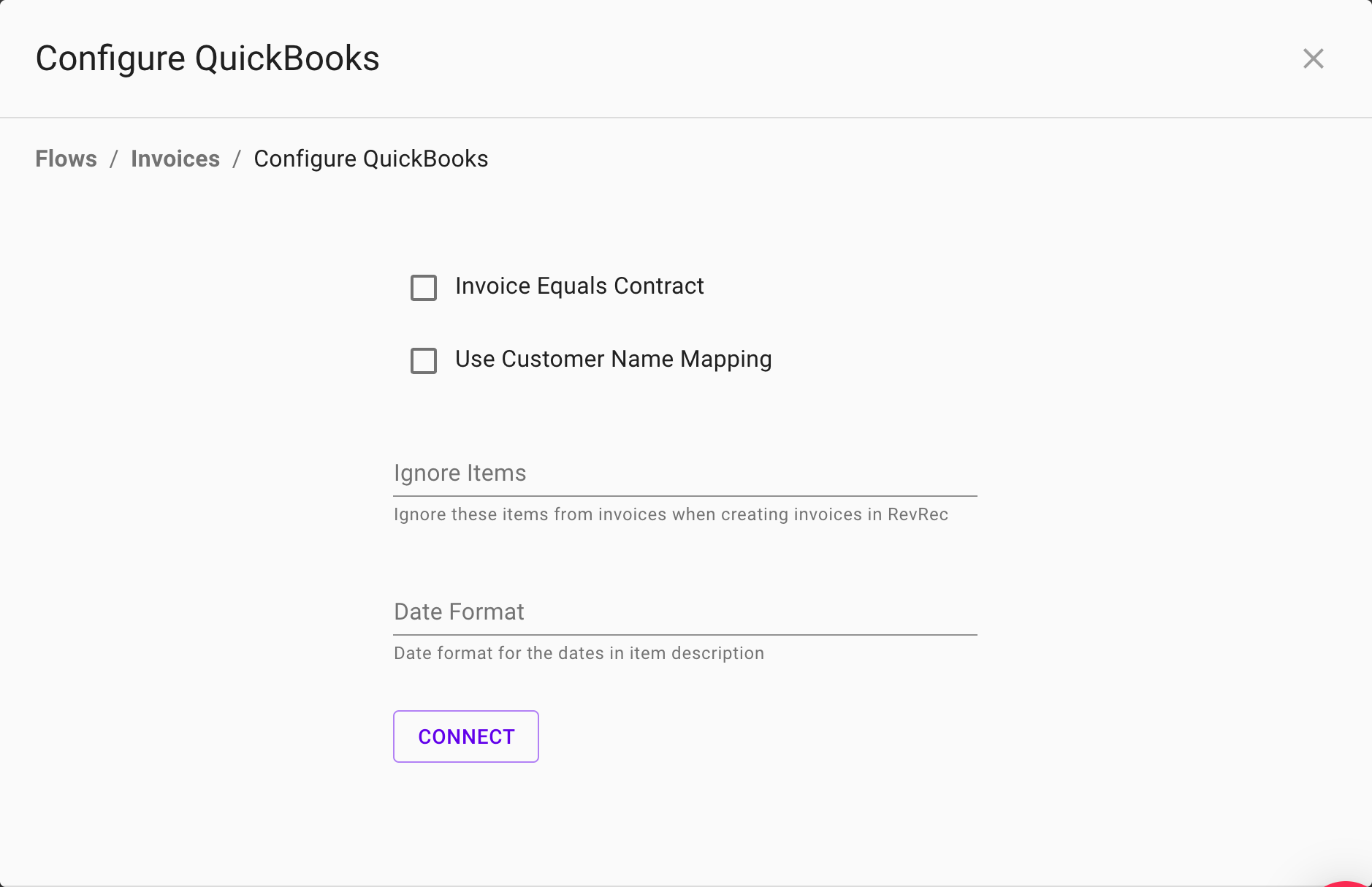 Custom parameters on Quickbooks integration