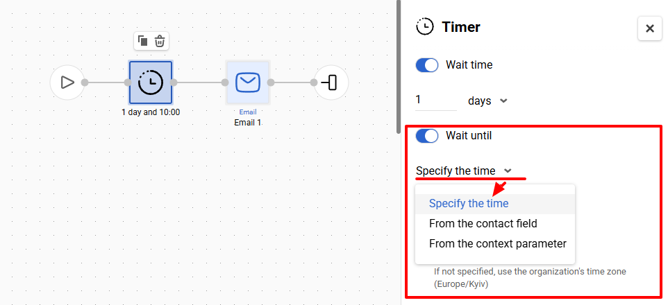 Specify the time