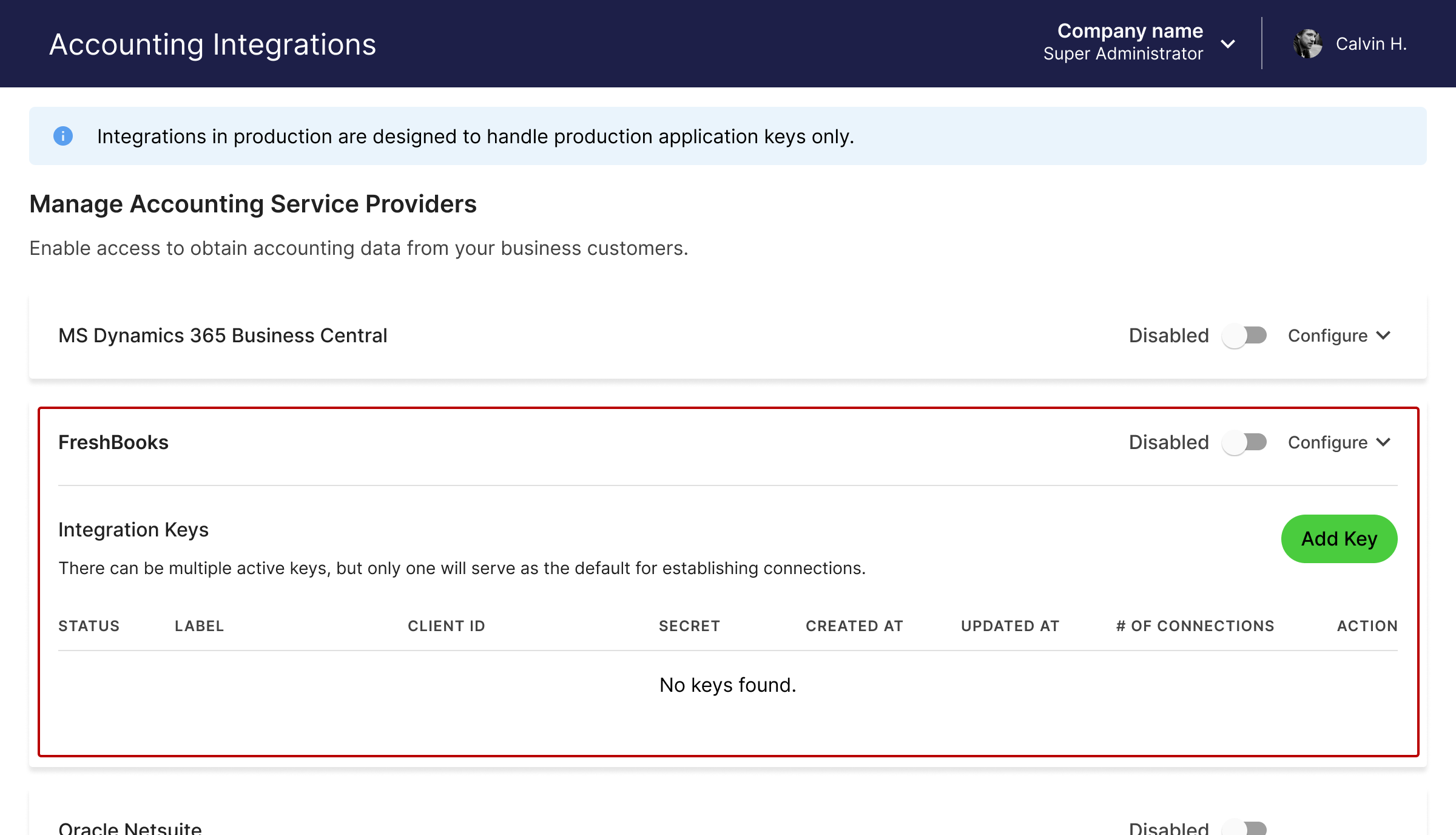 Railz Integration Settings. Click to Expand.