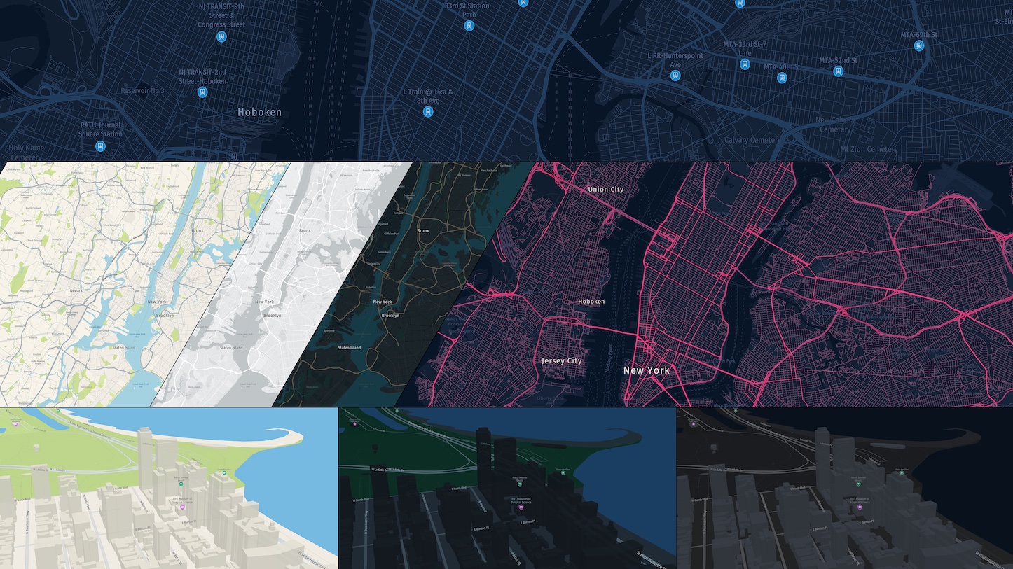 A collection of screenshots showing a variety of custom map style configurations.