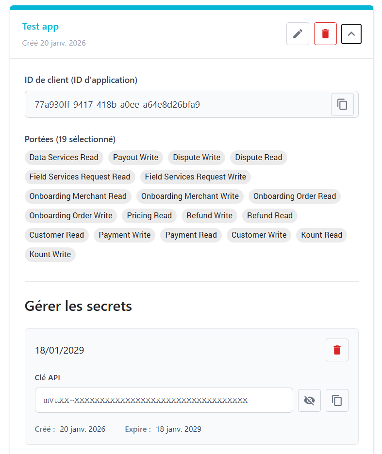 Générez et notez votre ou vos secrets du client.