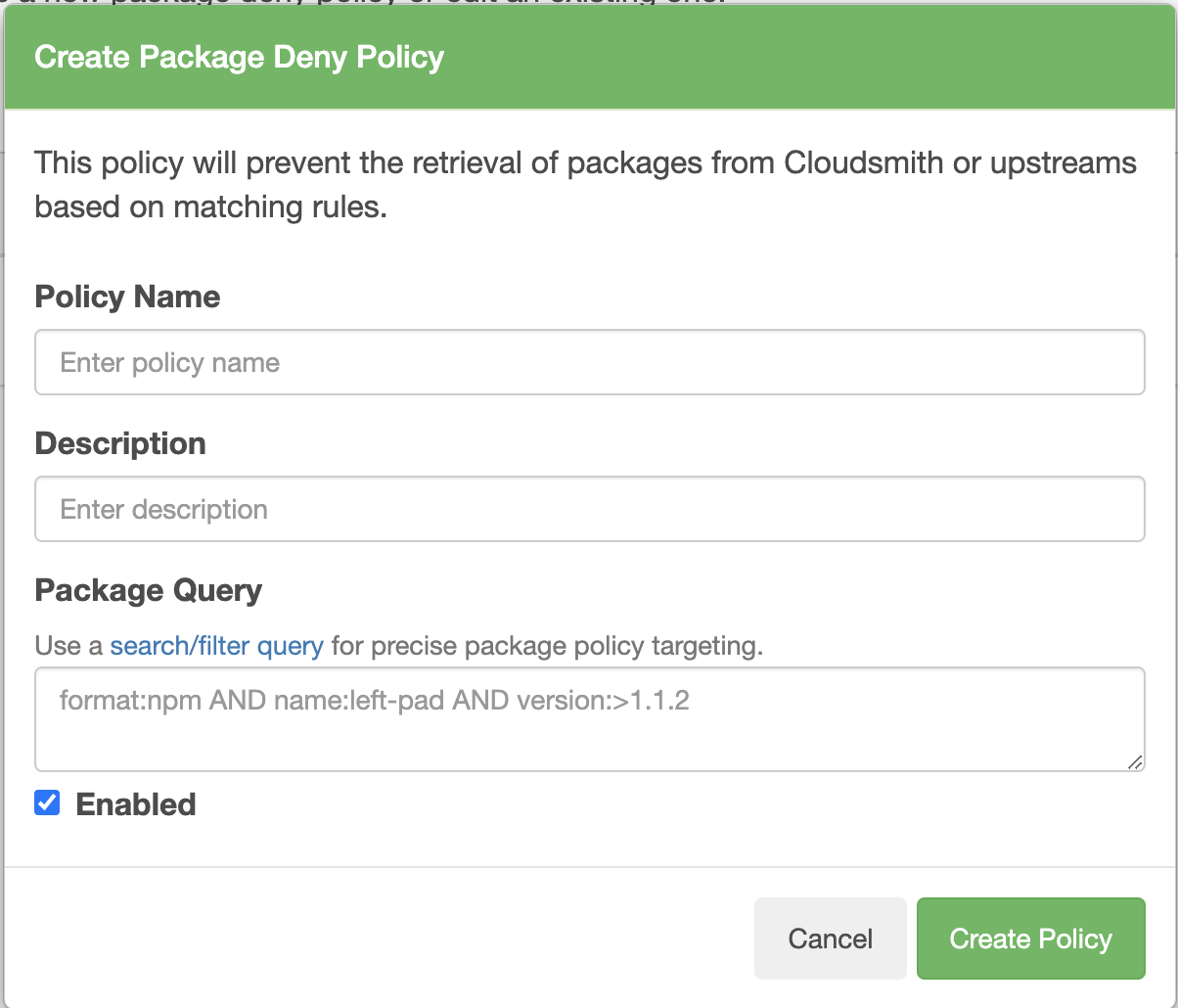 Create Vulnerability Policy Form