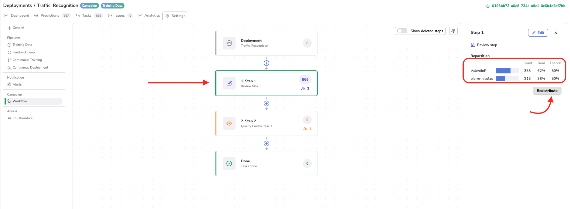 Redistribute the Tasks of a Step aming the Assignees according to the defined weights