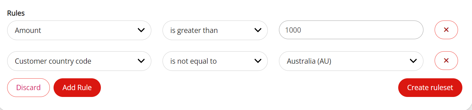 The Create ruleset screen in the Blocking Rulesets screen