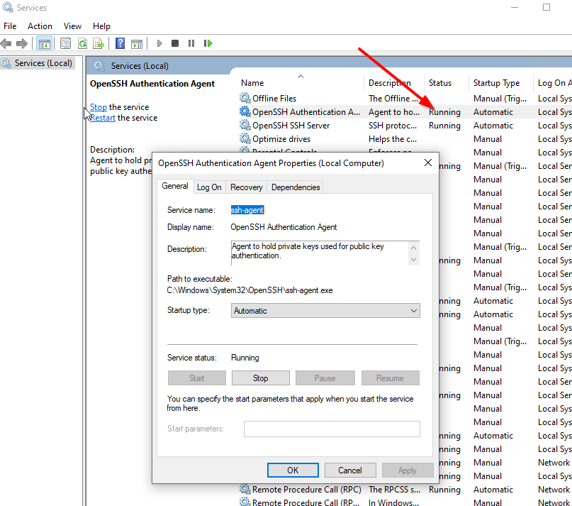 OpenSSH Authentication Agent is running