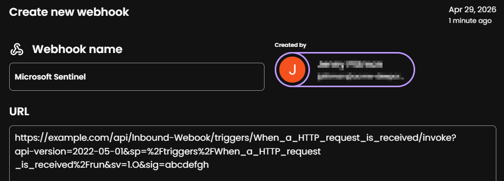 Webhook configuration for Microsoft Sentinel