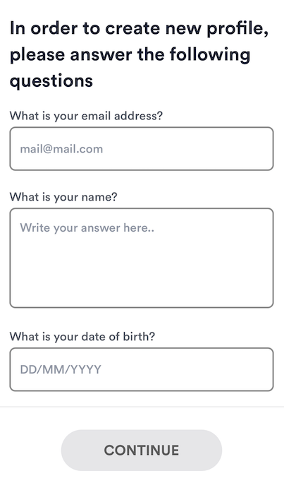 End user experience: Title is configured on the Forms Module, Questions have placeholders based on the expected input type