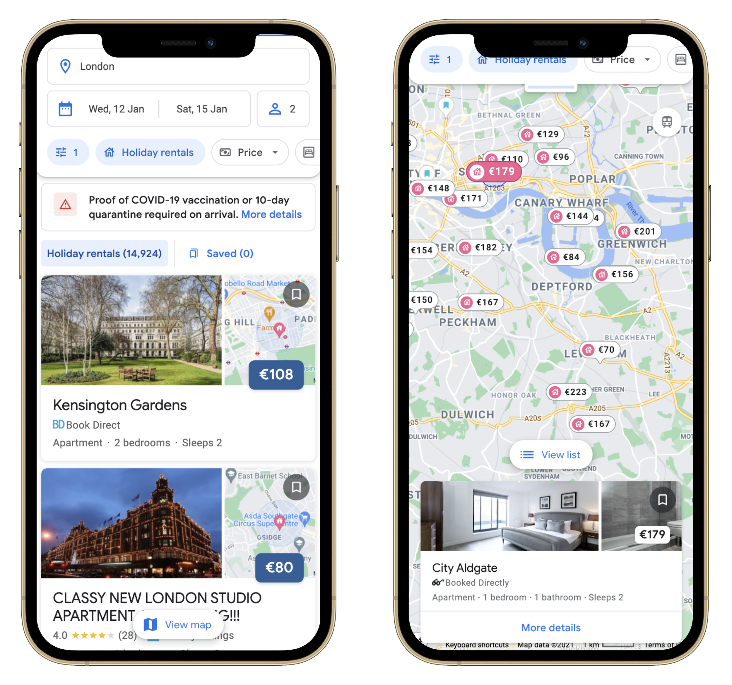 Google Vacation Rentals appearing on Google Maps with pricing