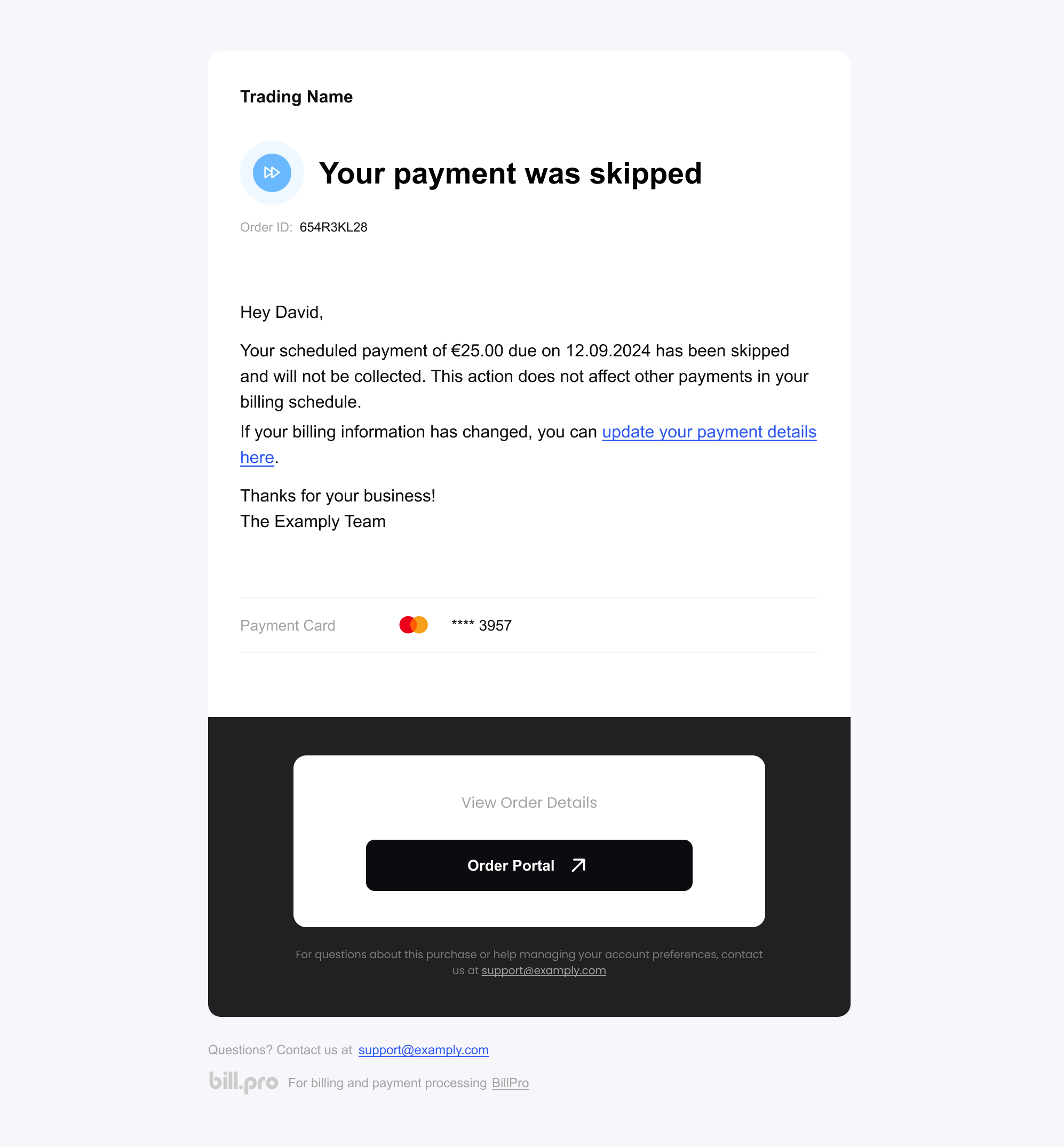 The payment skipped email