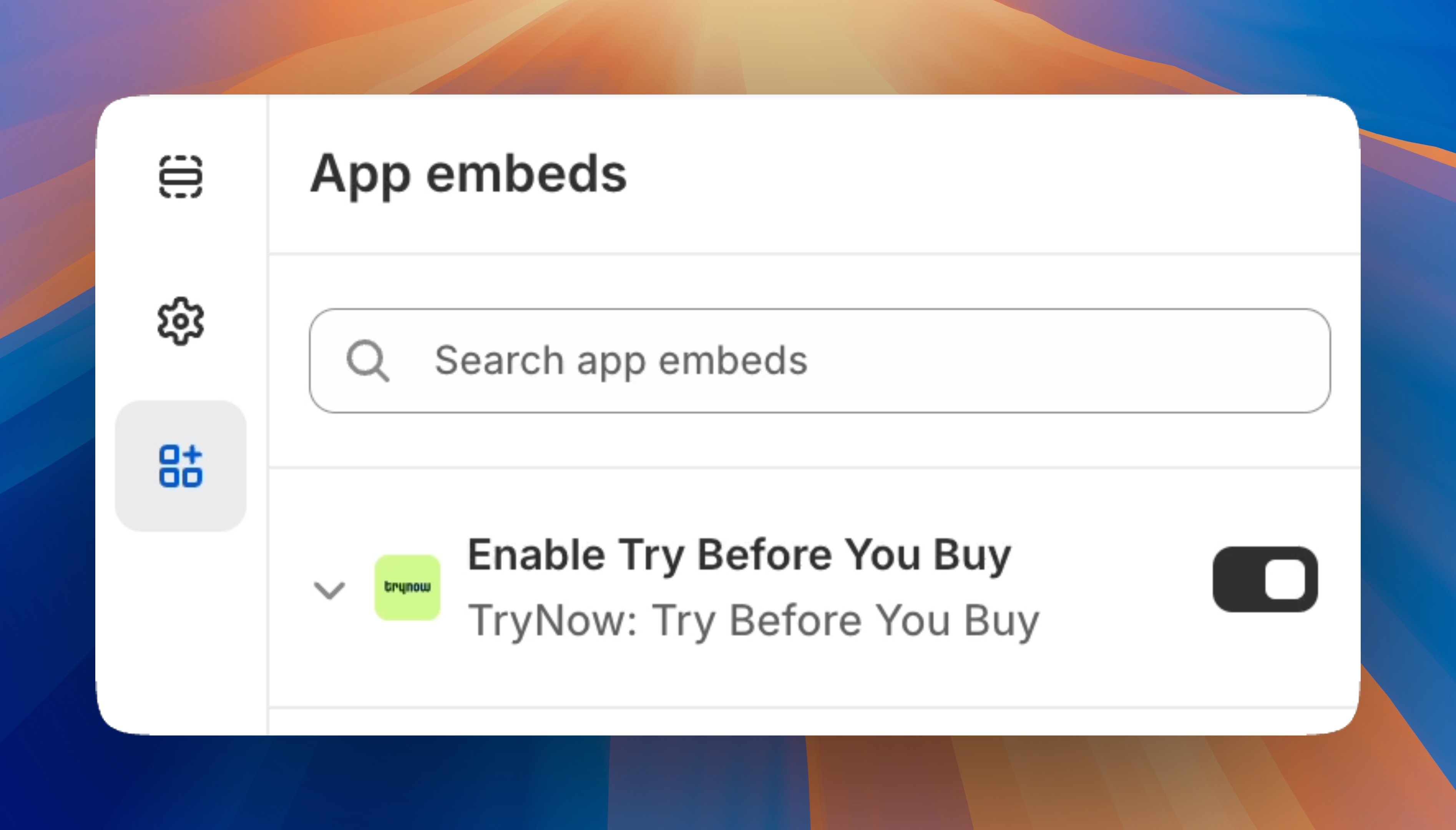 The **Enable Try Before You Buy** App Embed Block in the Shopify Theme Customizer