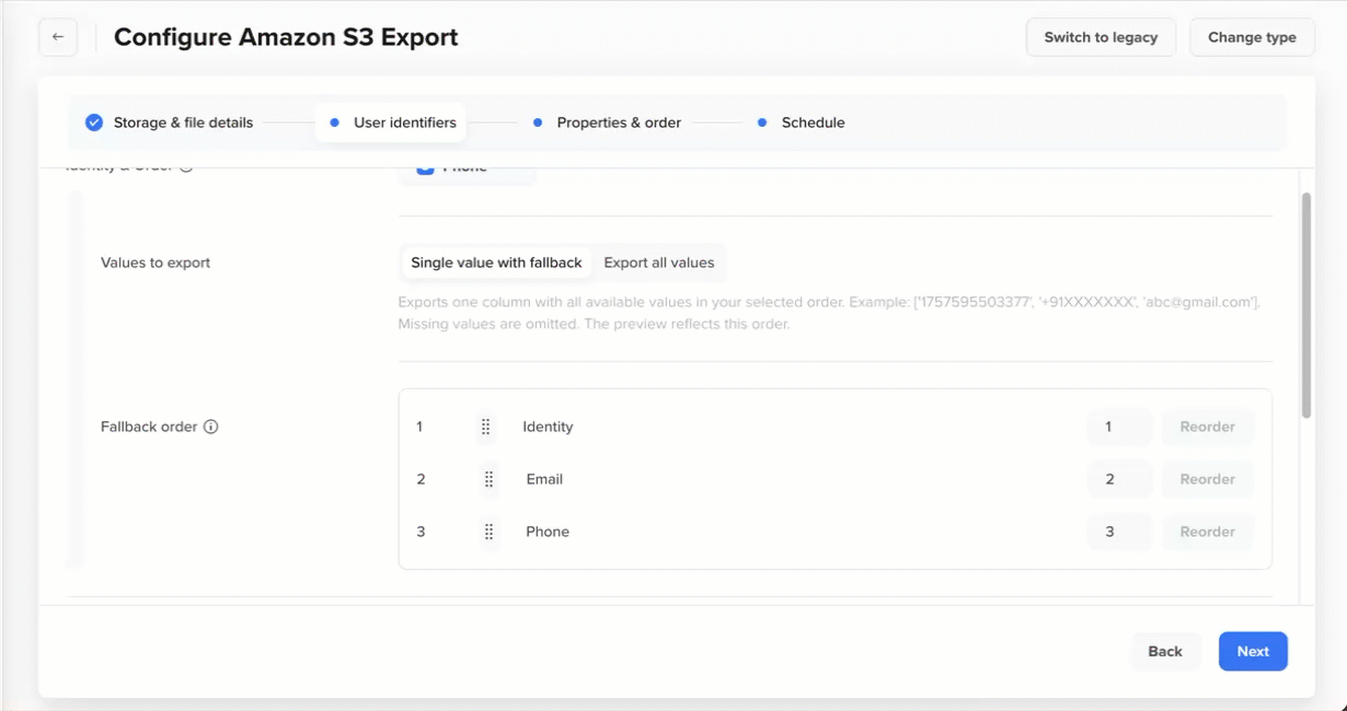 Define Export Preference when Exporting Single Value for Identity